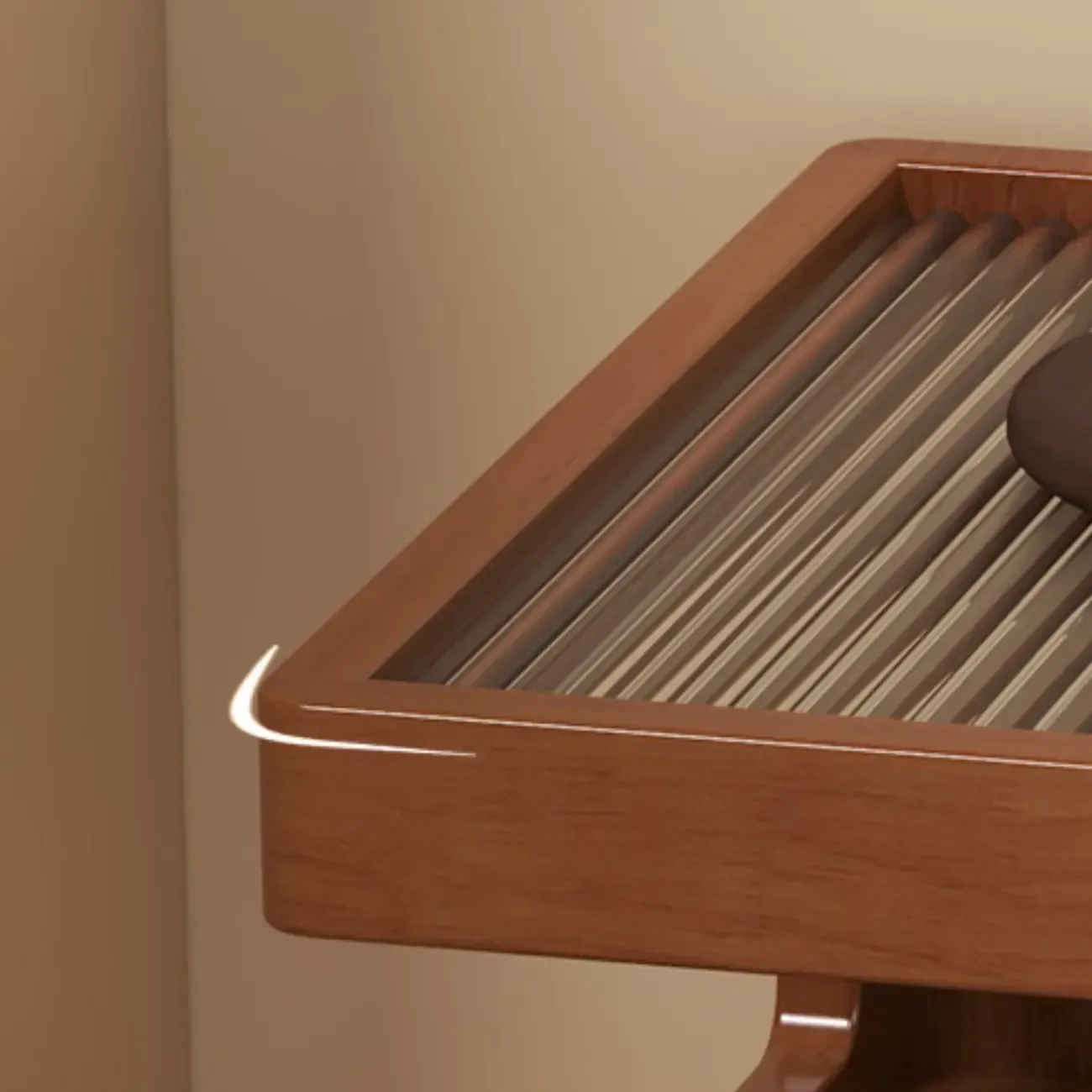 Organic Wood Bedside Cabinet with Glass Top Nightstand Image - 11