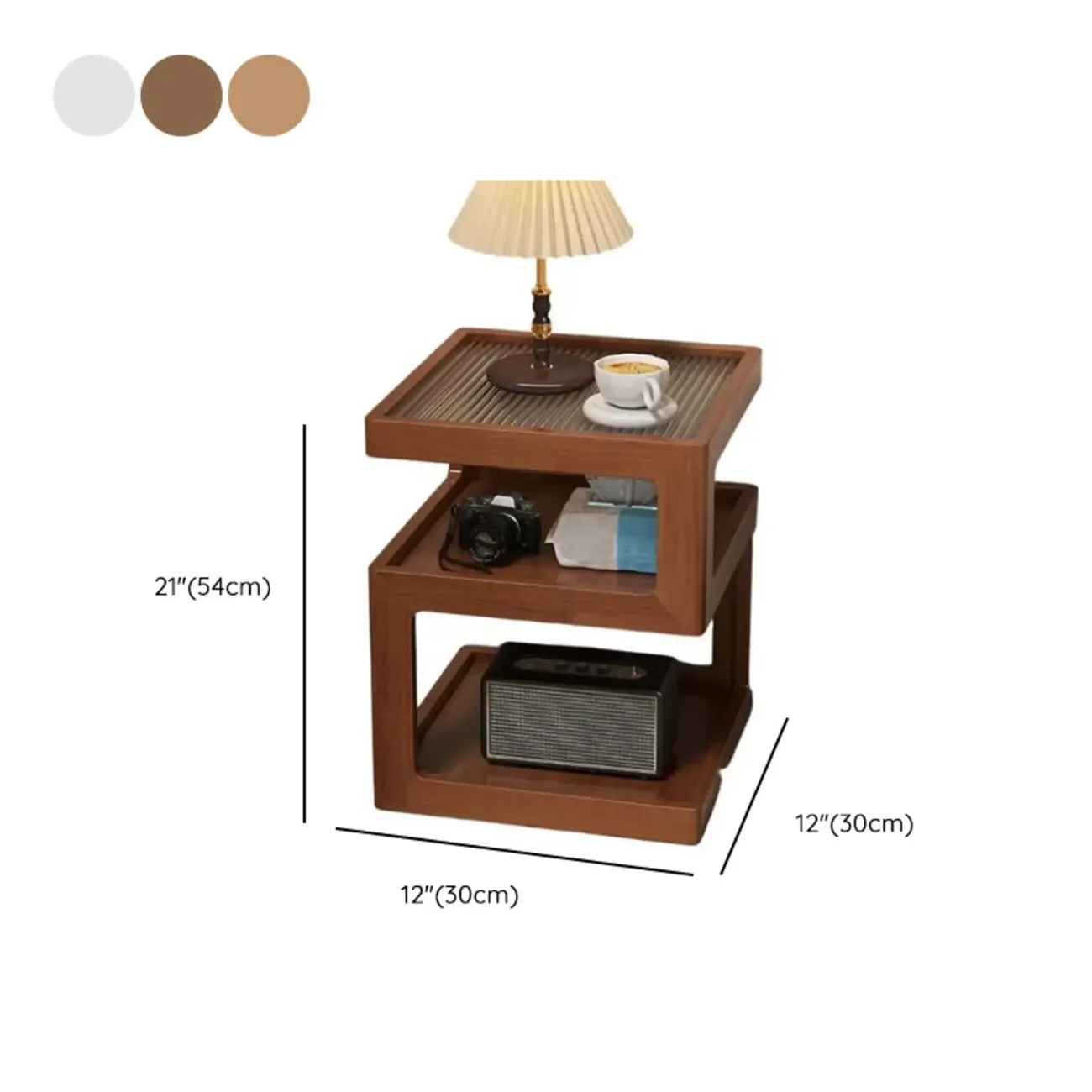Organic Wood Bedside Cabinet with Glass Top Nightstand #size