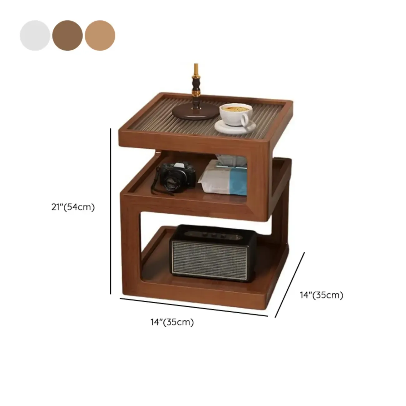 Organic Wood Bedside Cabinet with Glass Top Nightstand Image - 17