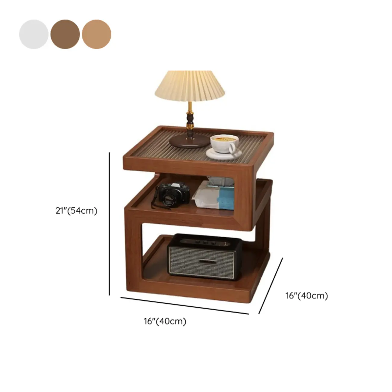 Organic Wood Bedside Cabinet with Glass Top Nightstand Image - 18 | homeyfad