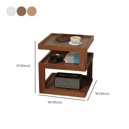 Organic Wood Bedside Cabinet with Glass Top Nightstand Image - 19