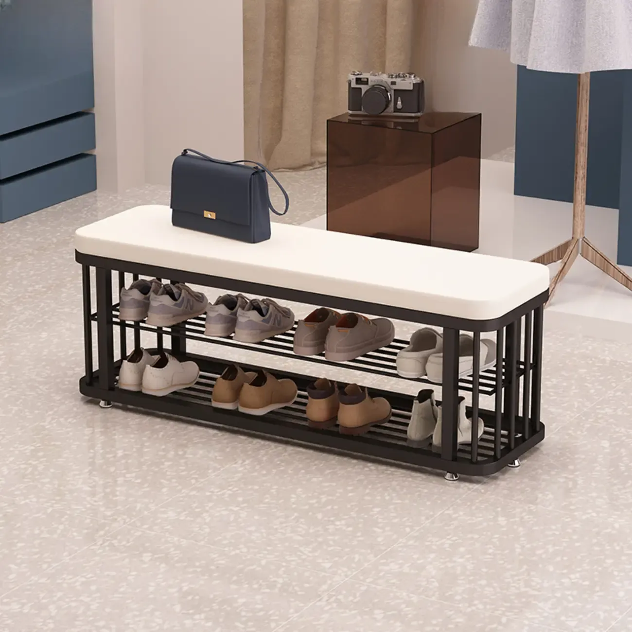 Glam Gold Metal Upholstered Storage Bench for Entryway Image - 3