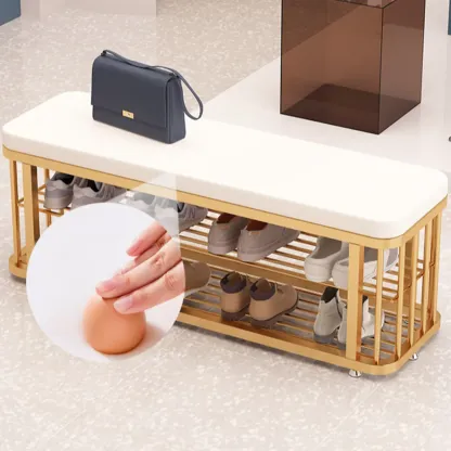 Glam Gold Metal Upholstered Storage Bench for Entryway Image - 4