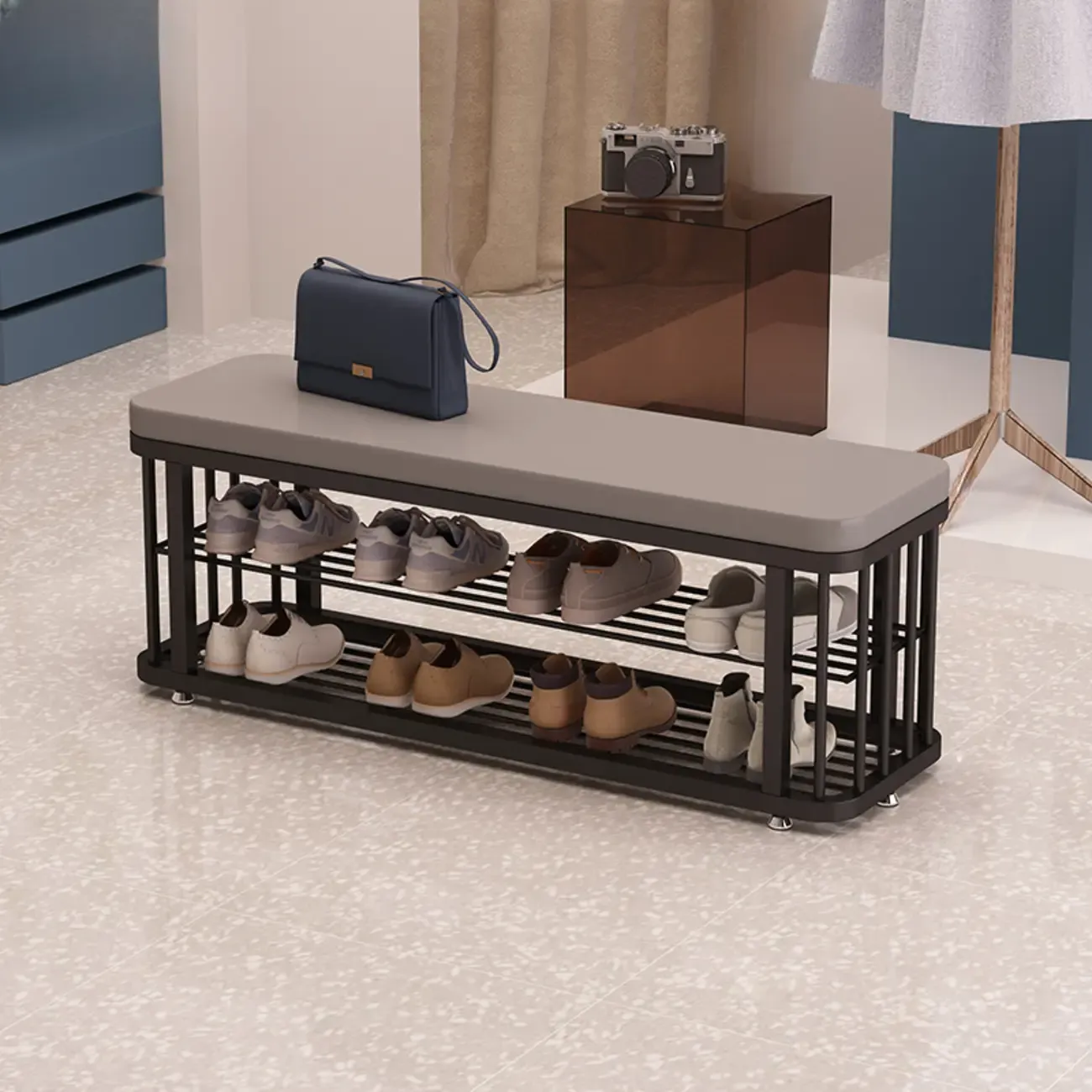 Glam Gold Metal Upholstered Storage Bench for Entryway Image - 5