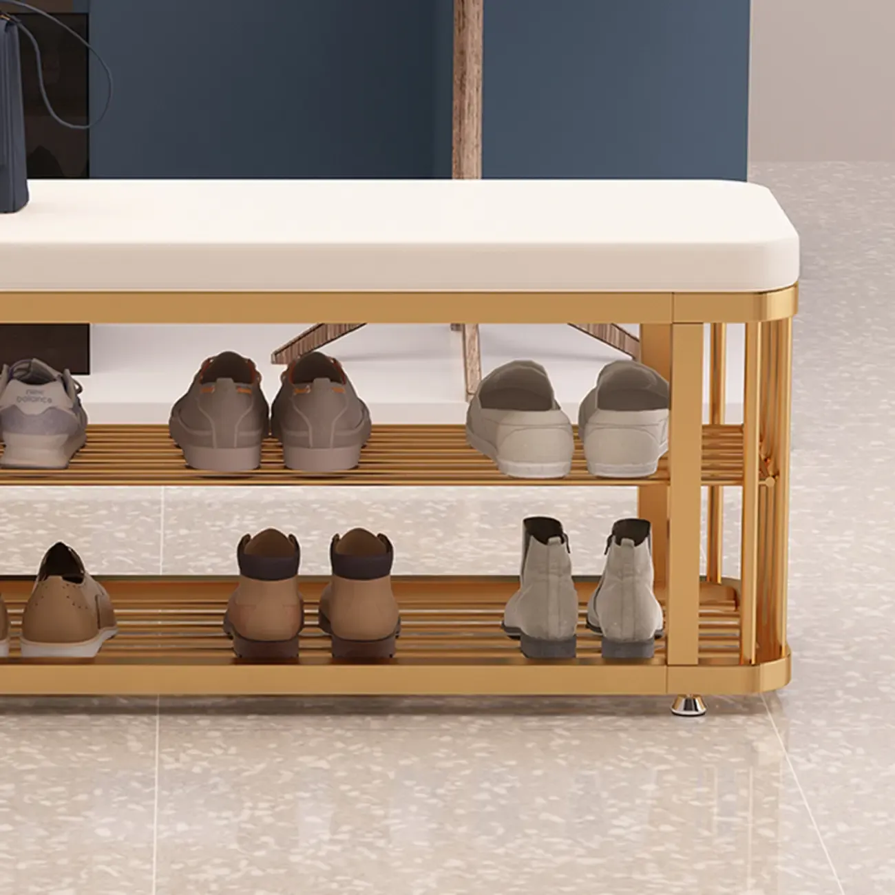 Glam Gold Metal Upholstered Storage Bench for Entryway Image - 6