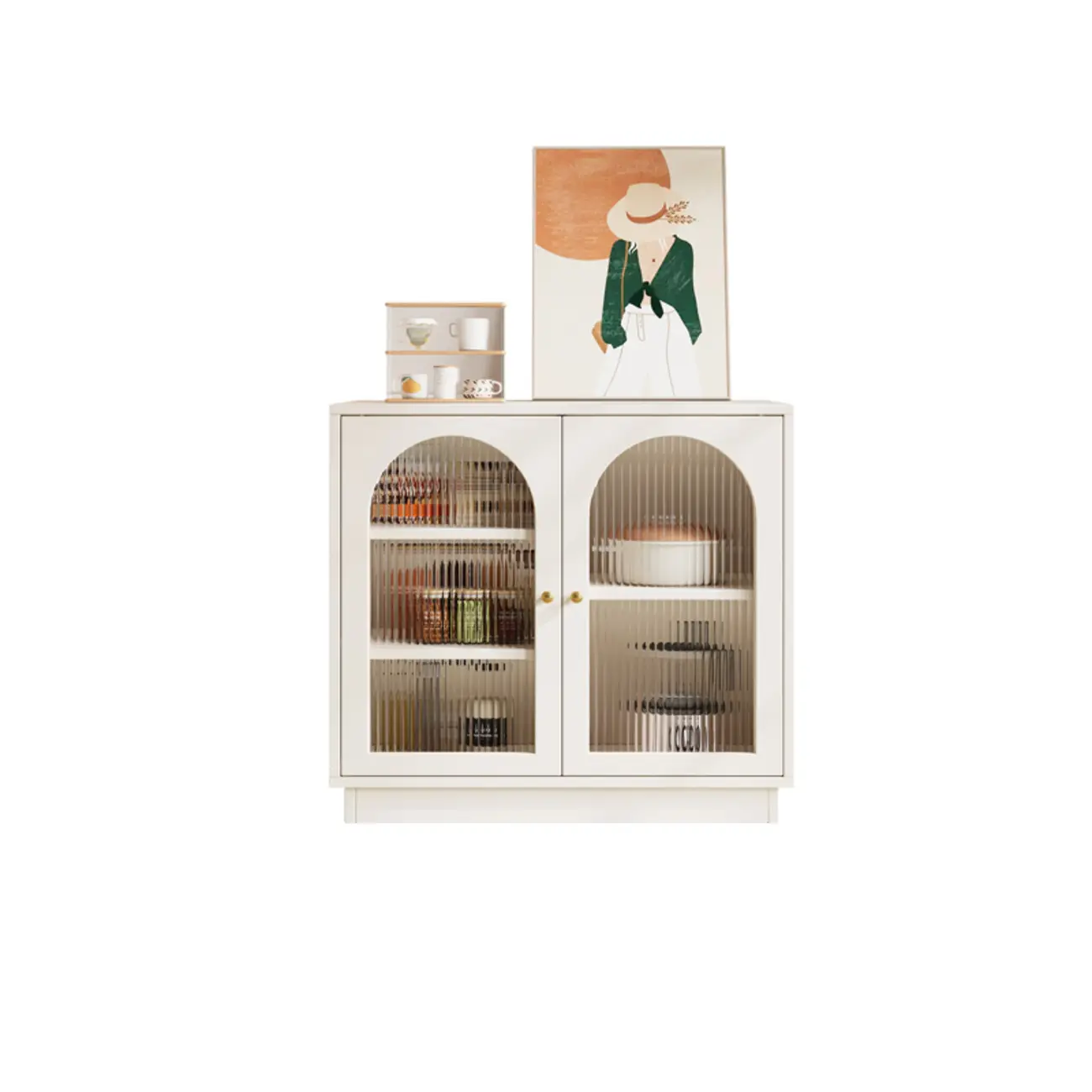 Elegant Adjustable Arched Glass Wood Buffet Cabinet with 3 Drawers Image - 3 | homeyfad