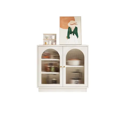 Elegant Adjustable Arched Glass Wood Buffet Cabinet with 3 Drawers Image - 3