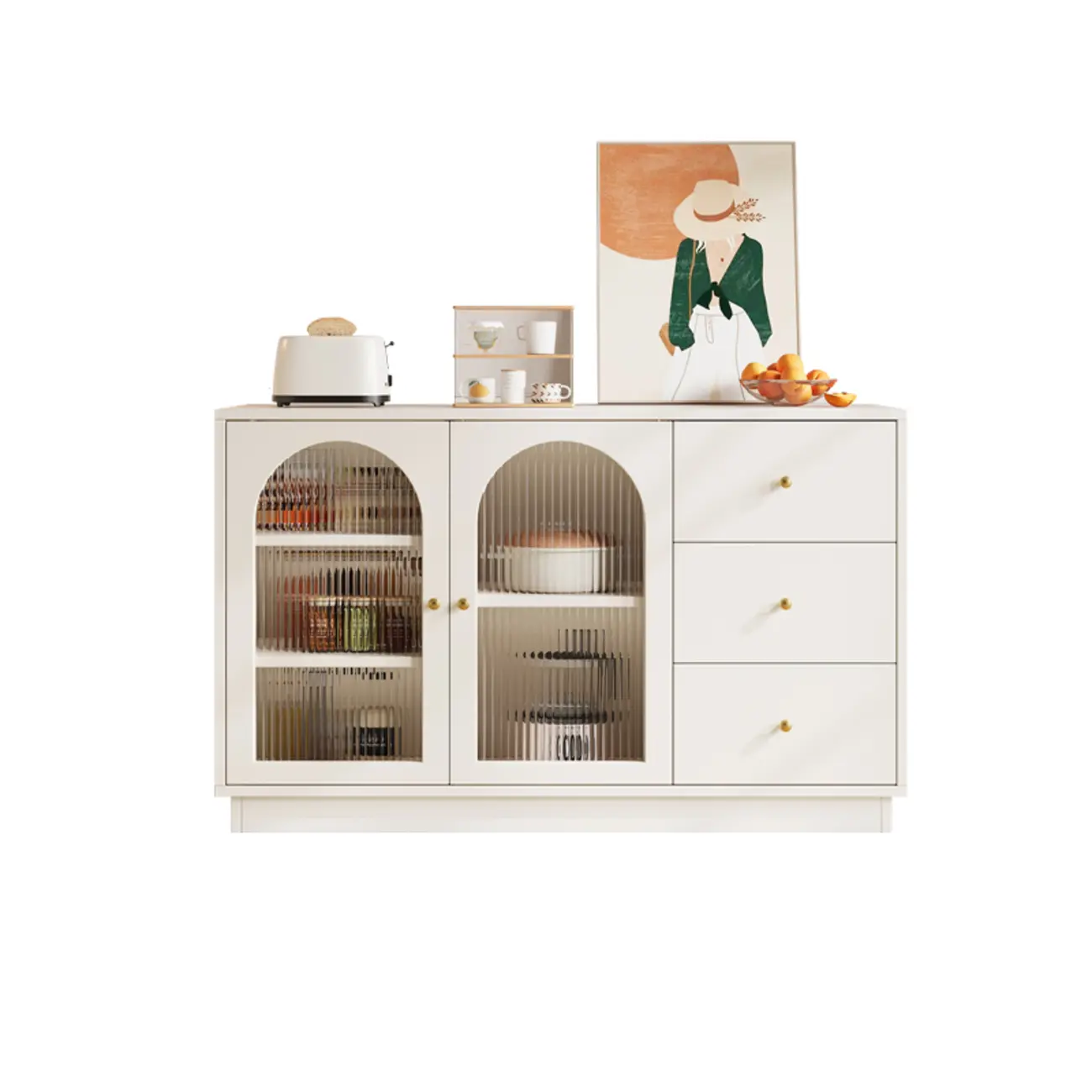 Elegant Adjustable Arched Glass Wood Buffet Cabinet with 3 Drawers Image - 4 | homeyfad