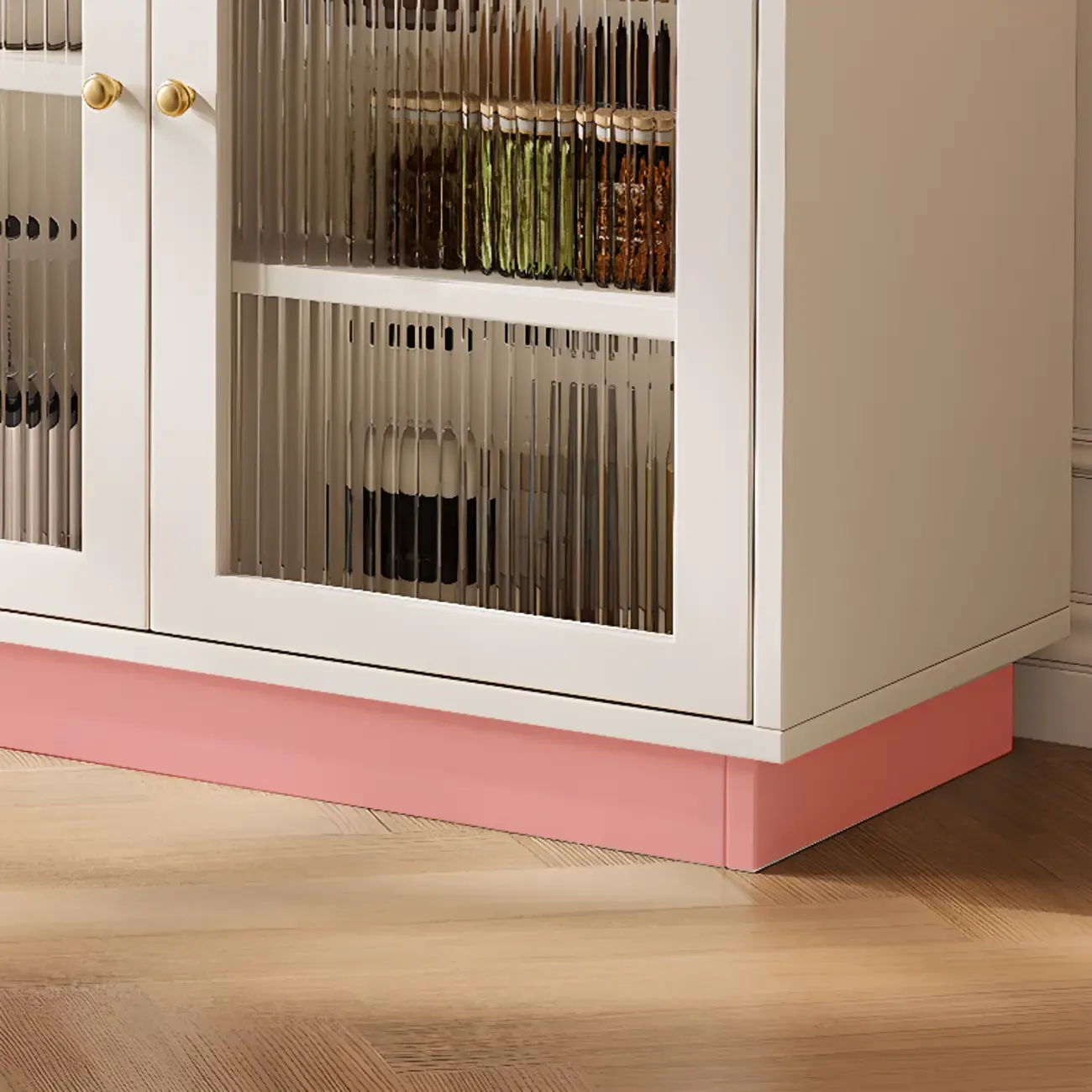 Elegant Adjustable Arched Glass Wood Buffet Cabinet with 3 Drawers Image - 7