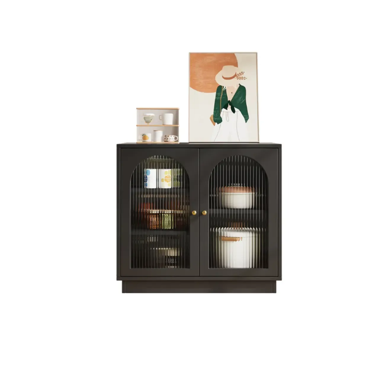 Elegant Adjustable Arched Glass Wood Buffet Cabinet with 3 Drawers Image - 9