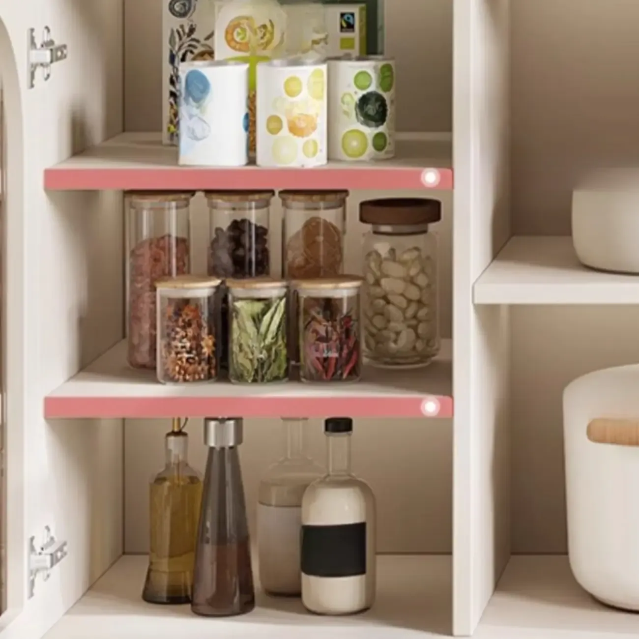 Elegant Adjustable Arched Glass Wood Buffet Cabinet with 3 Drawers Image - 8