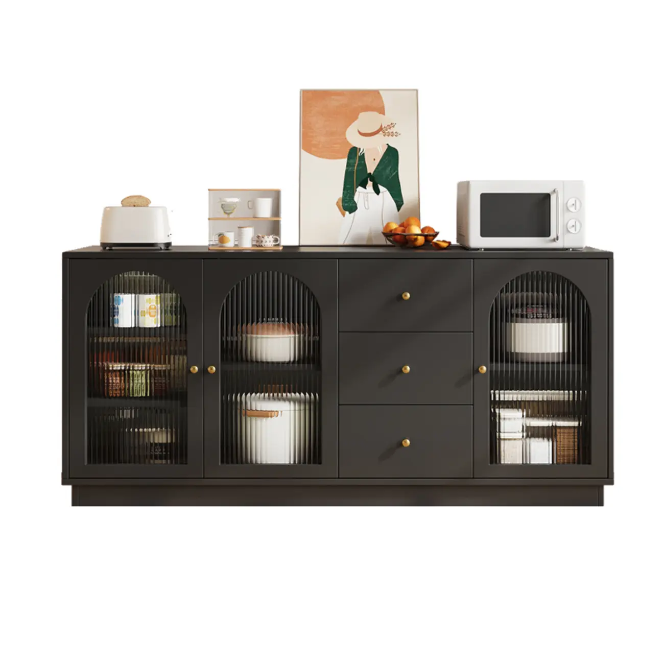 Elegant Adjustable Arched Glass Wood Buffet Cabinet with 3 Drawers Image - 11 | homeyfad