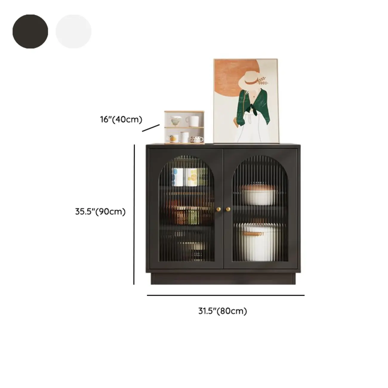 Elegant Adjustable Arched Glass Wood Buffet Cabinet with 3 Drawers #size | homeyfad