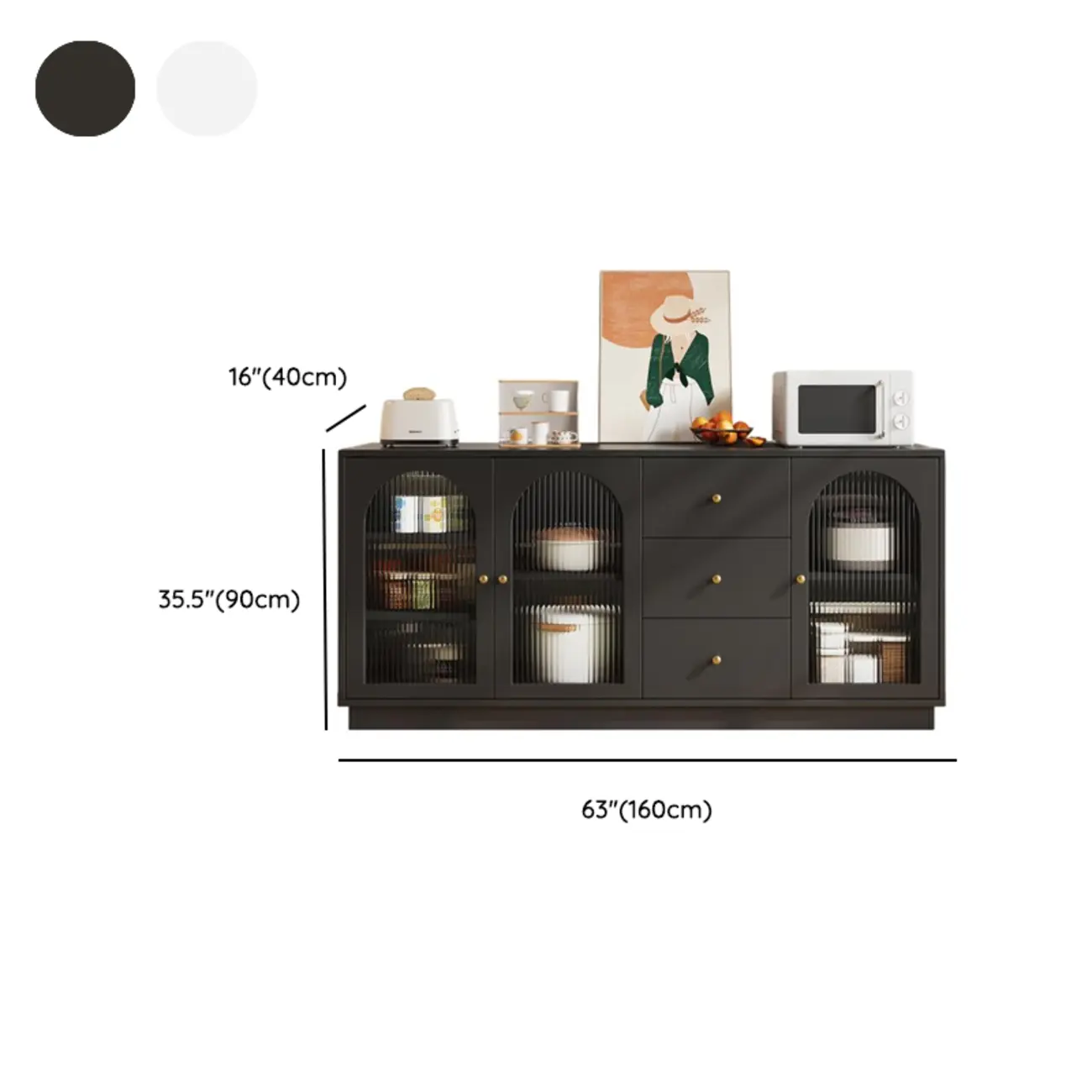 Elegant Adjustable Arched Glass Wood Buffet Cabinet with 3 Drawers Image - 18 | homeyfad