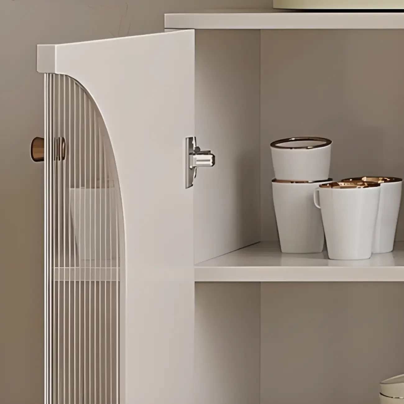 Narrow Glass Wooden White Black Sideboard Cabinet with Doors Image - 11