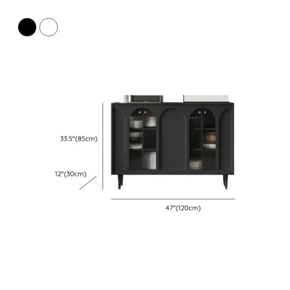Narrow Glass Wooden White Black Sideboard Cabinet with Doors Image - 17