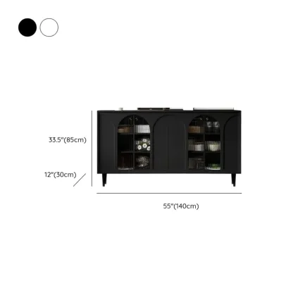 Narrow Glass Wooden White Black Sideboard Cabinet with Doors Image - 18