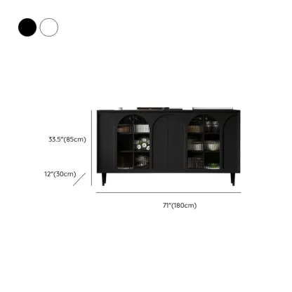 Narrow Glass Wooden White Black Sideboard Cabinet with Doors Image - 20
