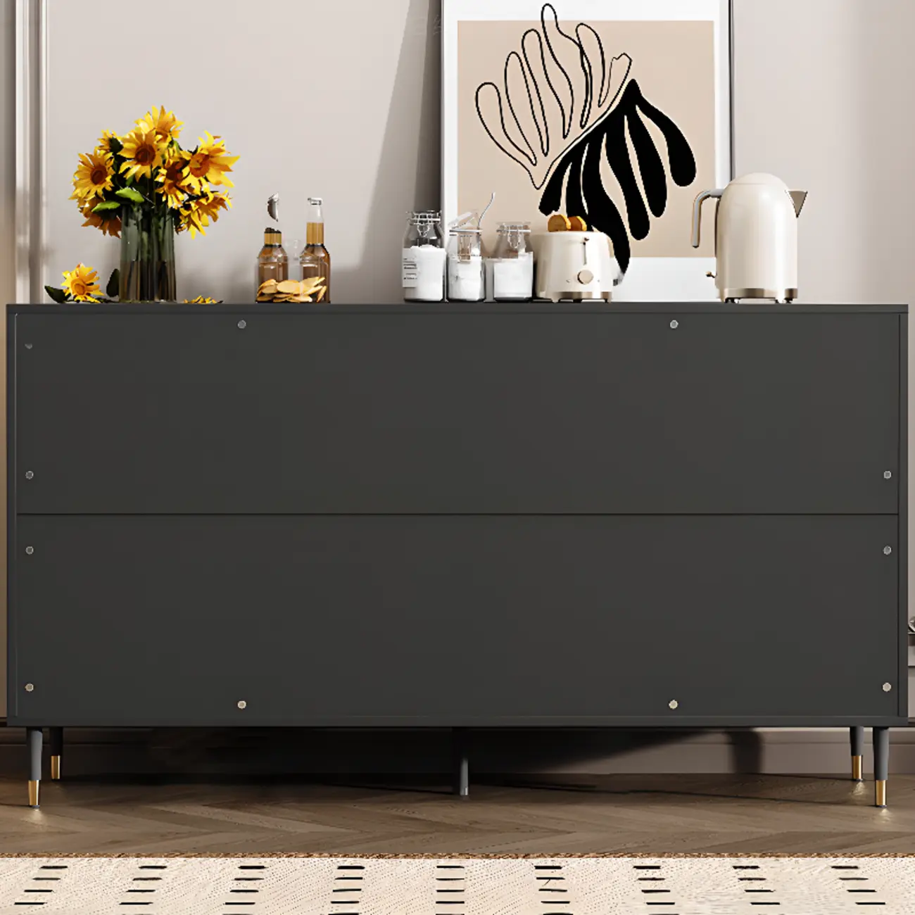 Traditional 3-Layer Rattan Wooden Black Sideboard Cabinet Image - 7 | homeyfad