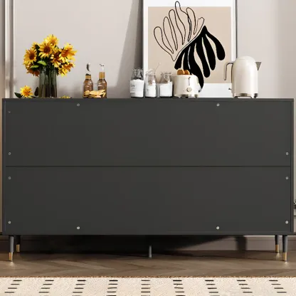 Traditional 3-Layer Rattan Wooden Black Sideboard Cabinet Image - 7