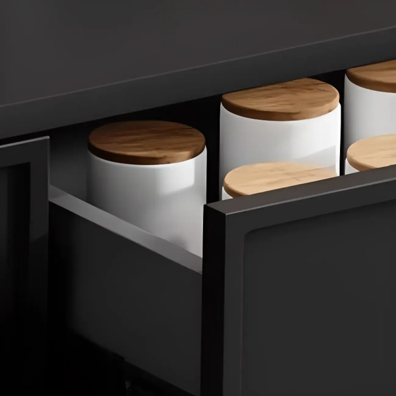 Traditional 3-Layer Rattan Wooden Black Sideboard Cabinet Image - 11