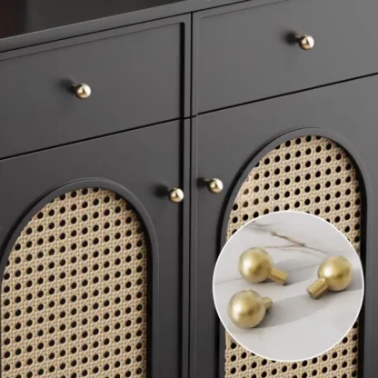 Traditional 3-Layer Rattan Wooden Black Sideboard Cabinet Image - 15