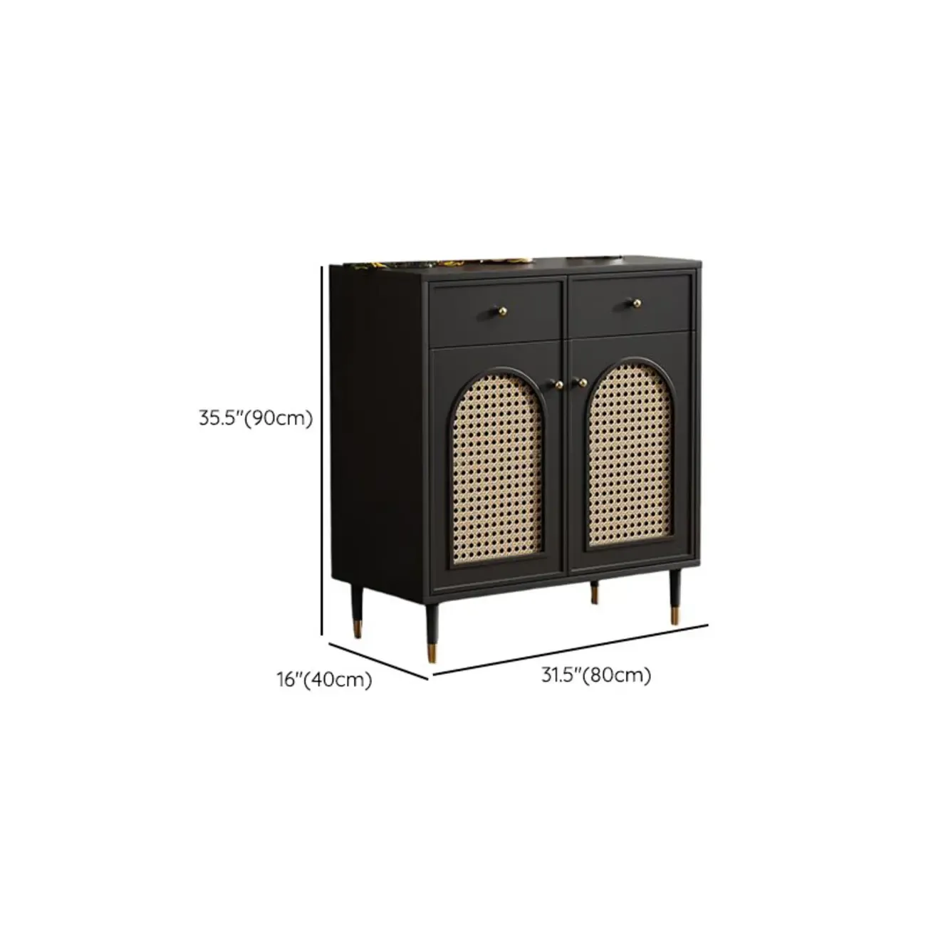 Traditional 3-Layer Rattan Wooden Black Sideboard Cabinet Image - 20