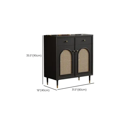 Traditional 3-Layer Rattan Wooden Black Sideboard Cabinet Image - 20
