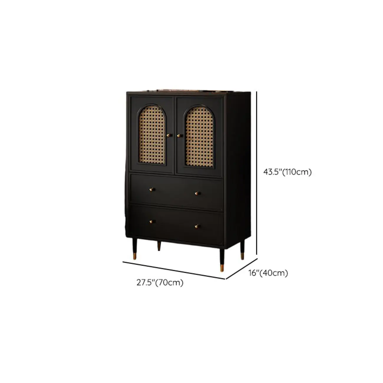 Traditional 3-Layer Rattan Wooden Black Sideboard Cabinet Image - 22 | homeyfad