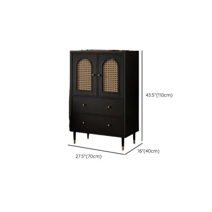 Traditional 3-Layer Rattan Wooden Black Sideboard Cabinet Image - 22