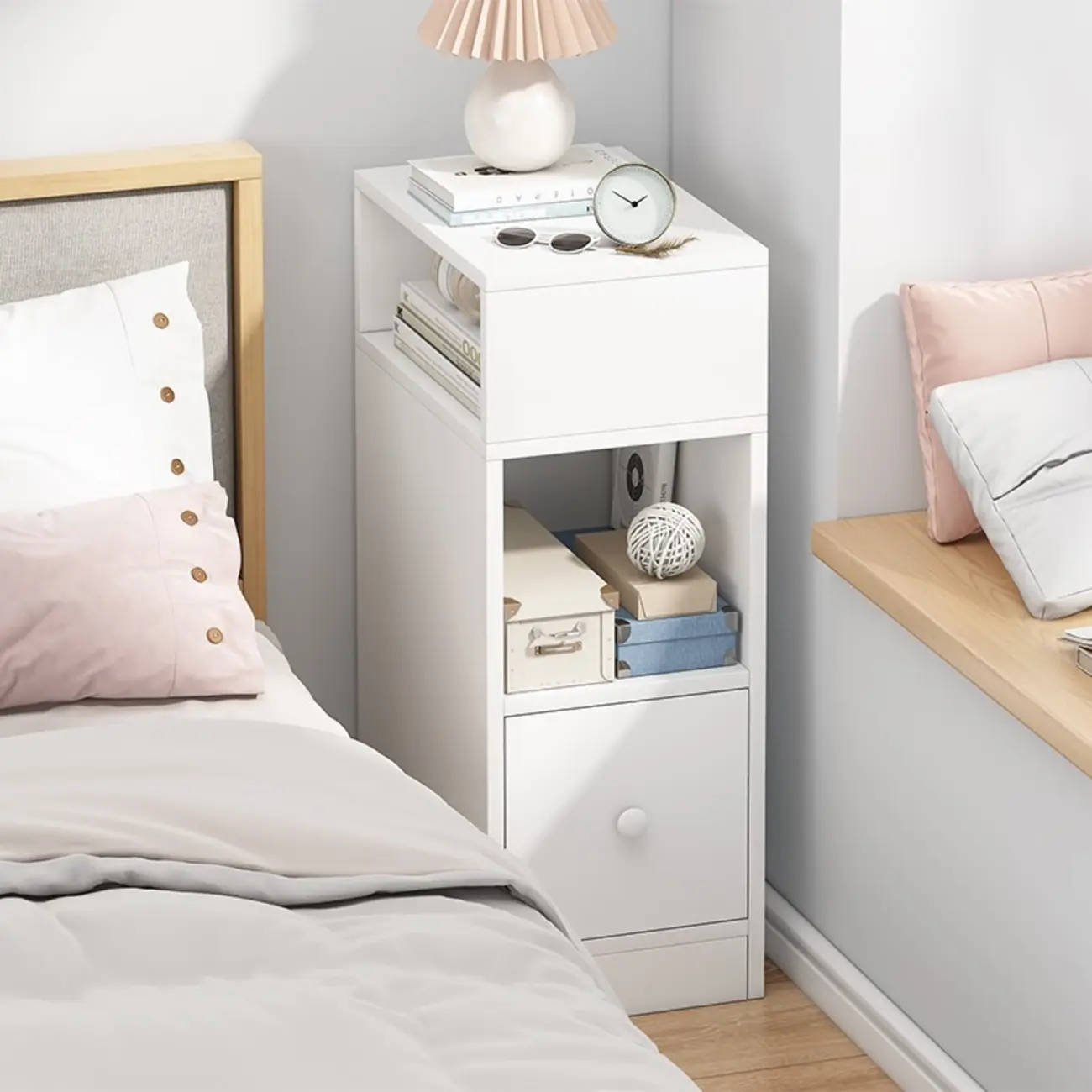 Modern Wood Finish Bedside Table with Storage Drawers Nightstand   Image - 1 | homeyfad