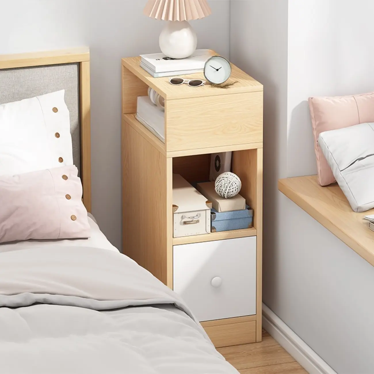 Modern Wood Finish Bedside Table with Storage Drawers Nightstand   Image - 2 | homeyfad