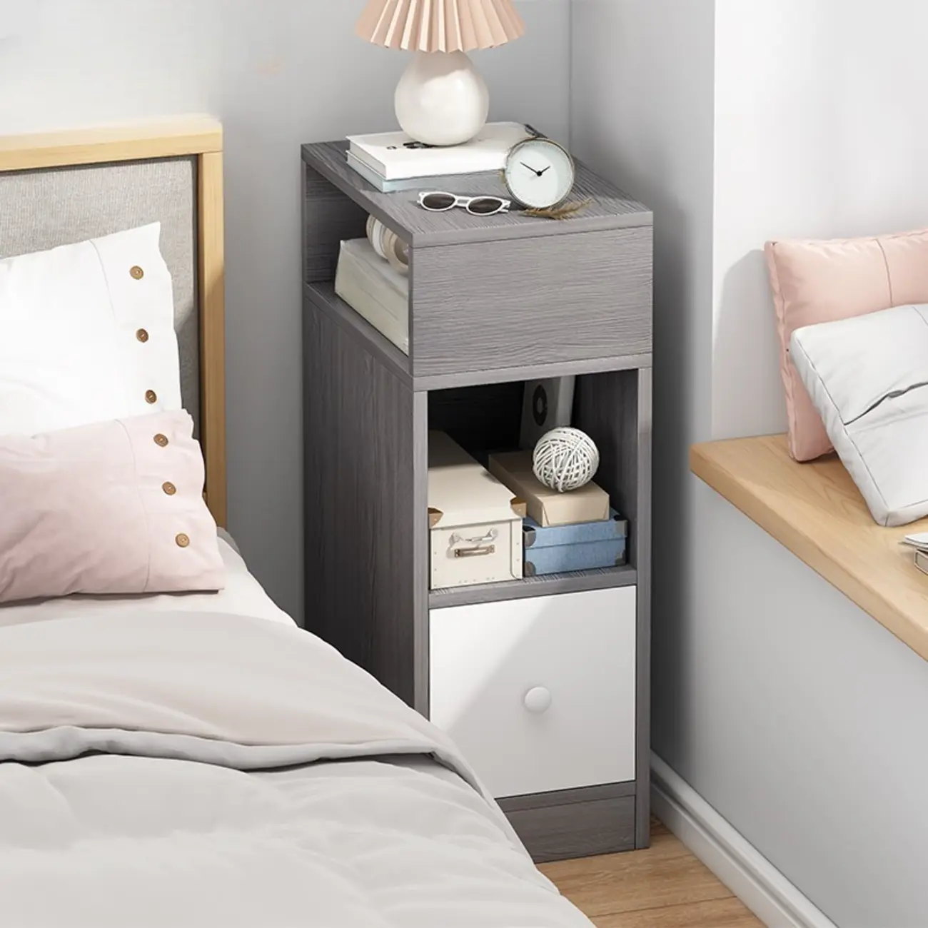 Modern Wood Finish Bedside Table with Storage Drawers Nightstand   Image - 3 | homeyfad