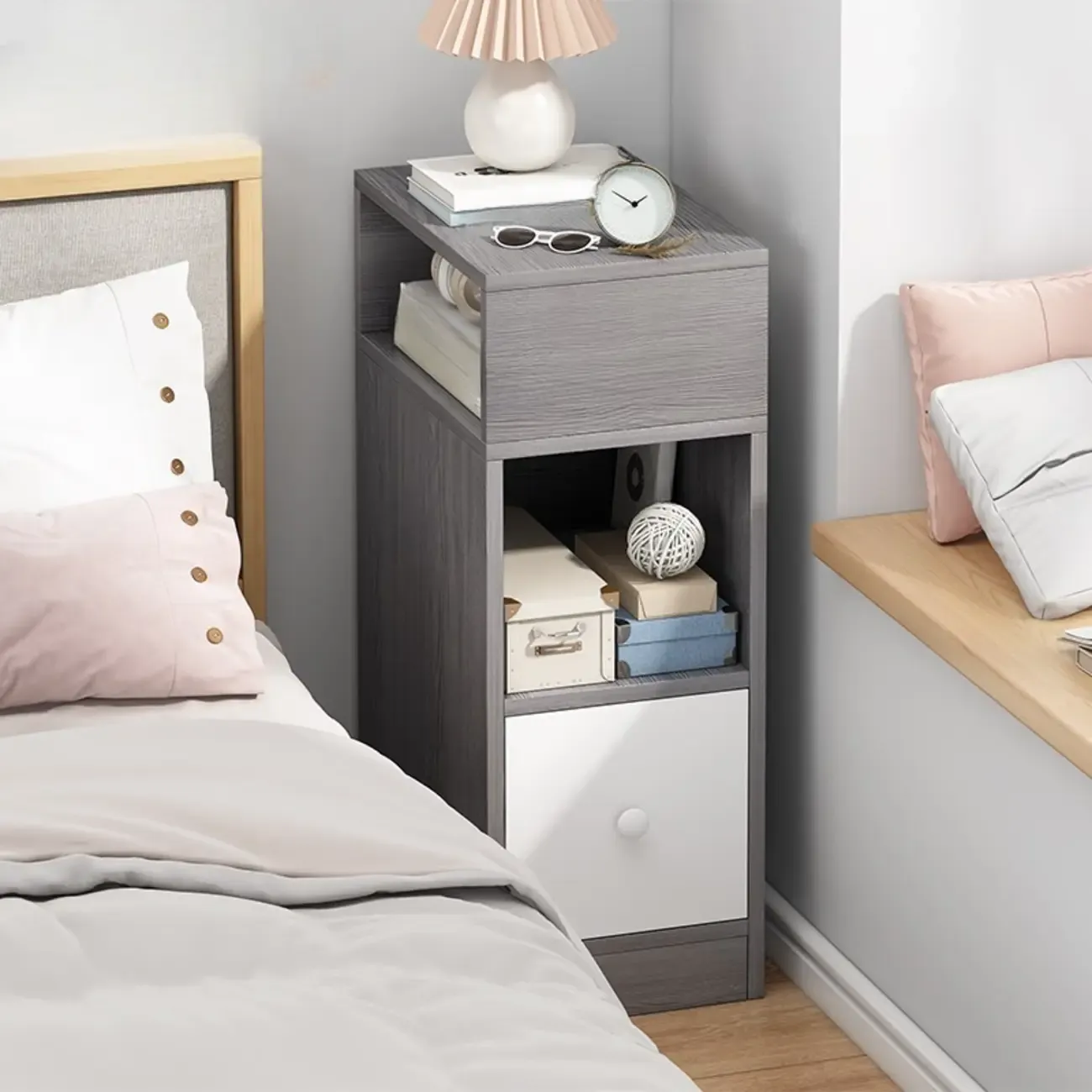 Modern Wood Finish Bedside Table with Storage Drawers Nightstand   Image - 3