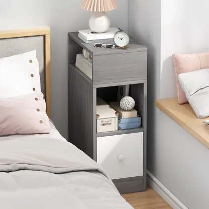 Modern Wood Finish Bedside Table with Storage Drawers Nightstand   Image - 3