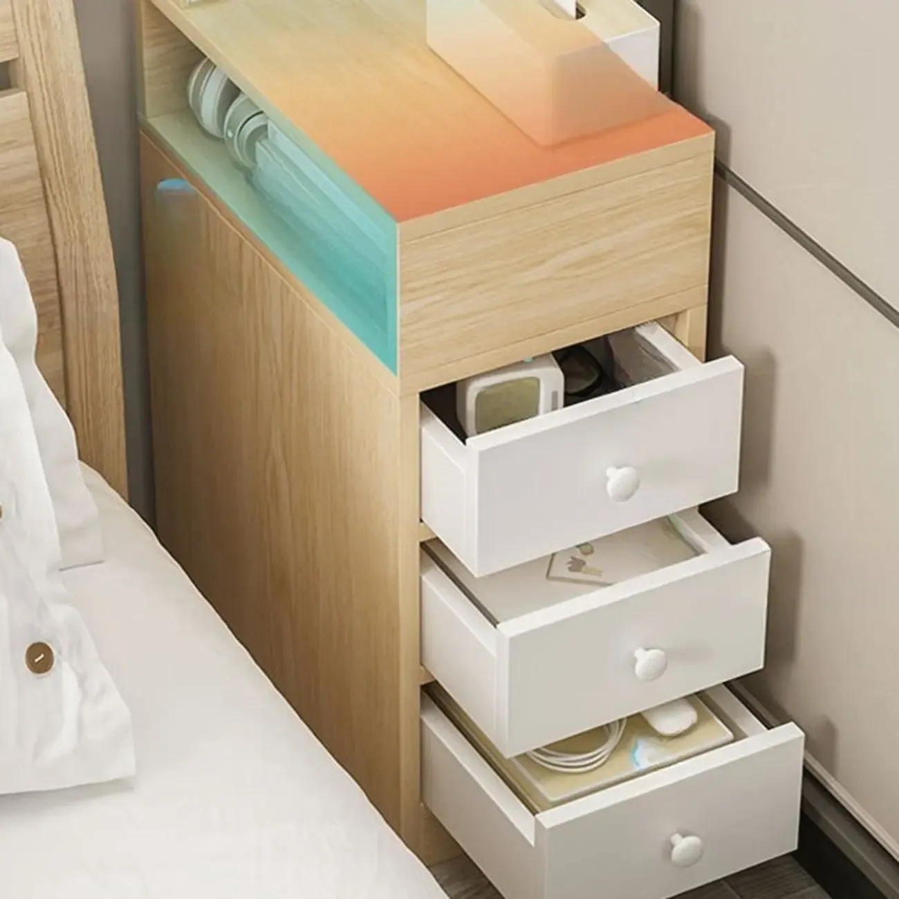 Modern Wood Finish Bedside Table with Storage Drawers Nightstand   Image - 17