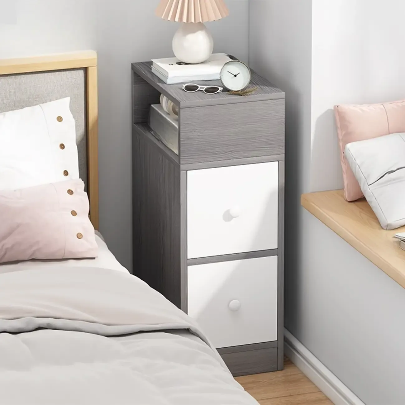 Modern Wood Finish Bedside Table with Storage Drawers Nightstand   Image - 7