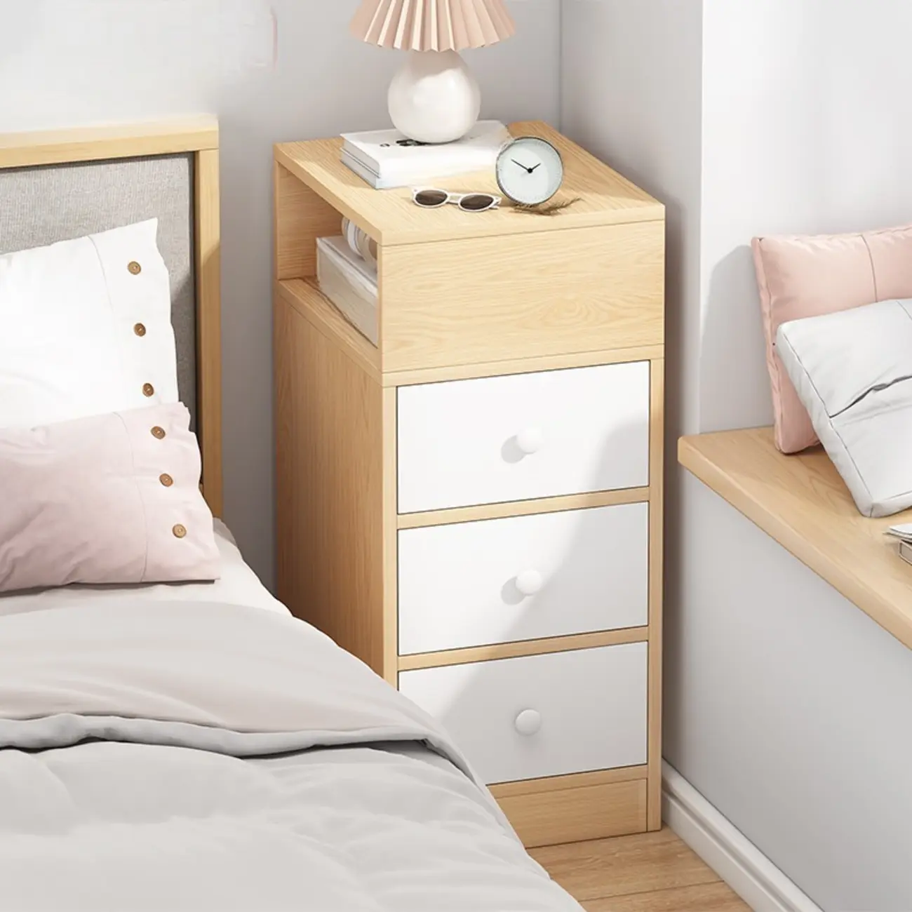 Modern Wood Finish Bedside Table with Storage Drawers Nightstand   Image - 15 | homeyfad