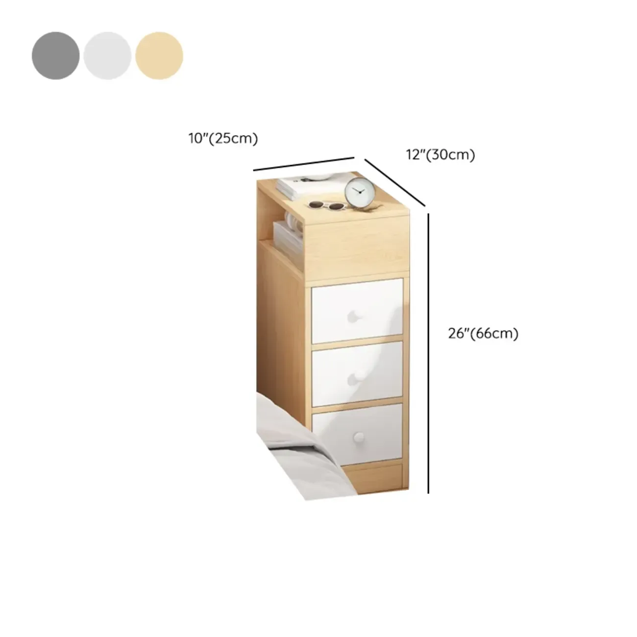 Modern Wood Finish Bedside Table with Storage Drawers Nightstand   Image - 22