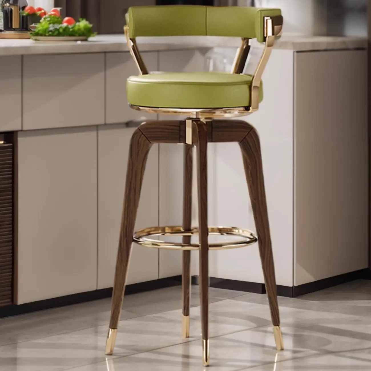 Swivel Mid Century Modern Counter Height Leather Bar Stools Image - 9 | homeyfad