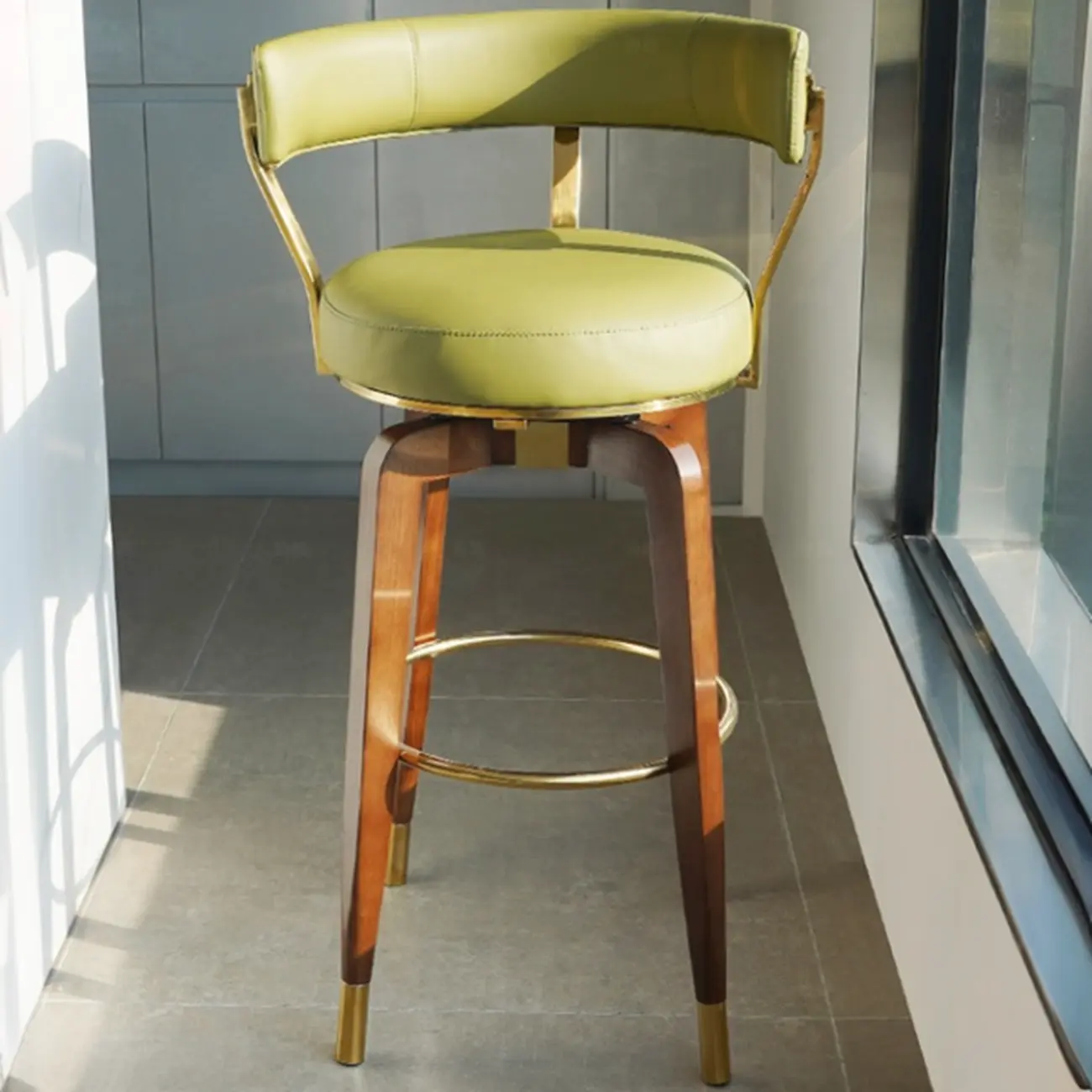 Swivel Mid Century Modern Counter Height Leather Bar Stools Image - 10 | homeyfad