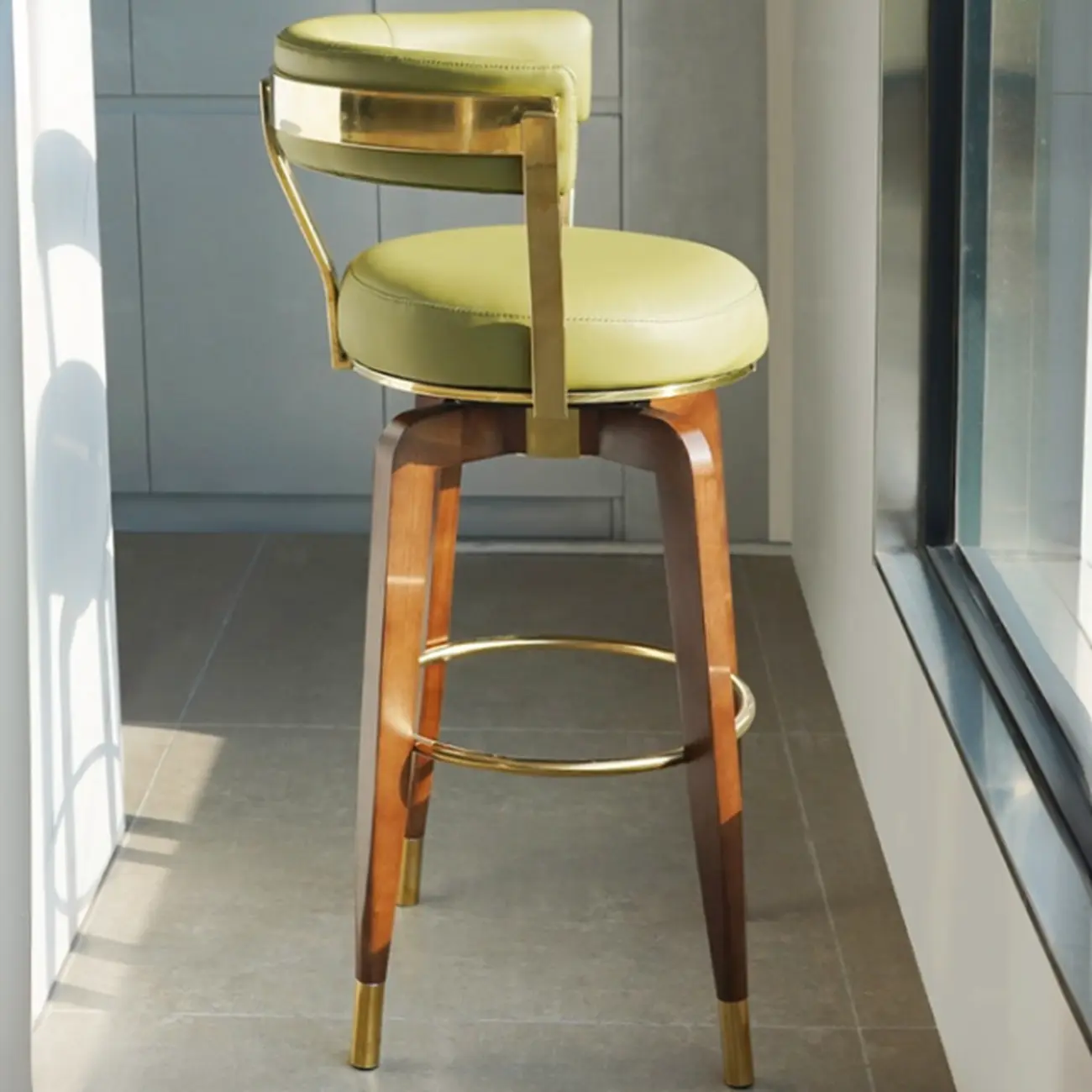 Swivel Mid Century Modern Counter Height Leather Bar Stools Image - 11 | homeyfad