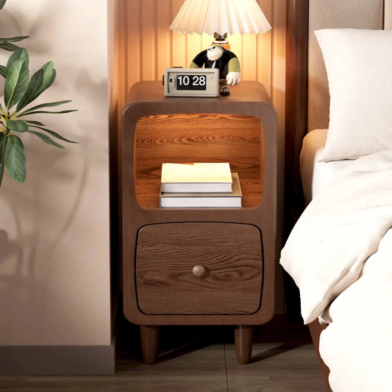 Modern Wooden Nightstands Open Shelf and Drawer Image - 1 | homeyfad