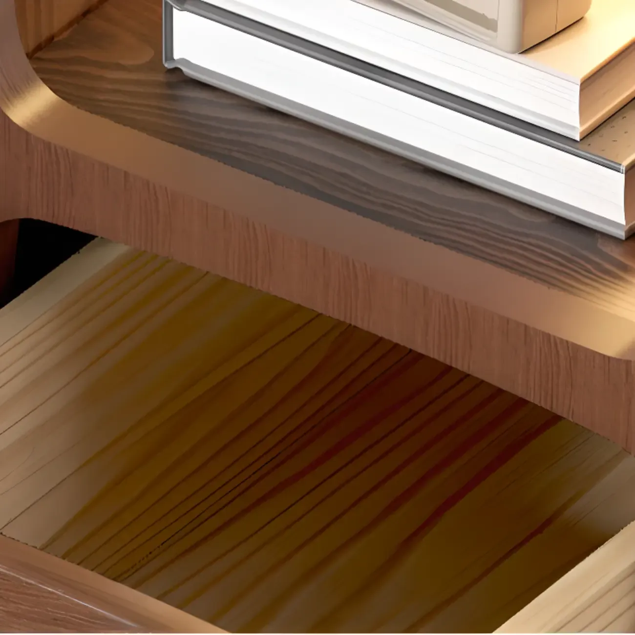 Modern Wooden Nightstands Open Shelf and Drawer Image - 8