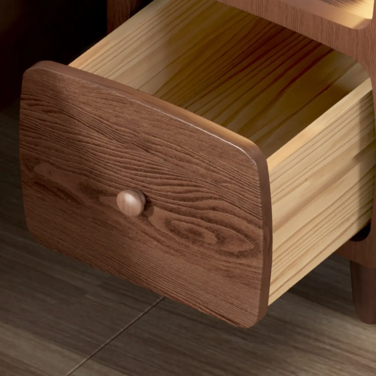 Modern Wooden Nightstands Open Shelf and Drawer Image - 5 | homeyfad