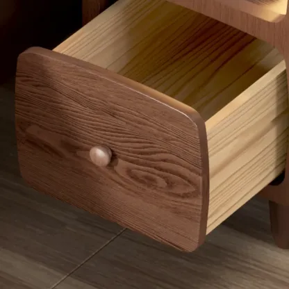 Modern Wooden Nightstands Open Shelf and Drawer Image - 5