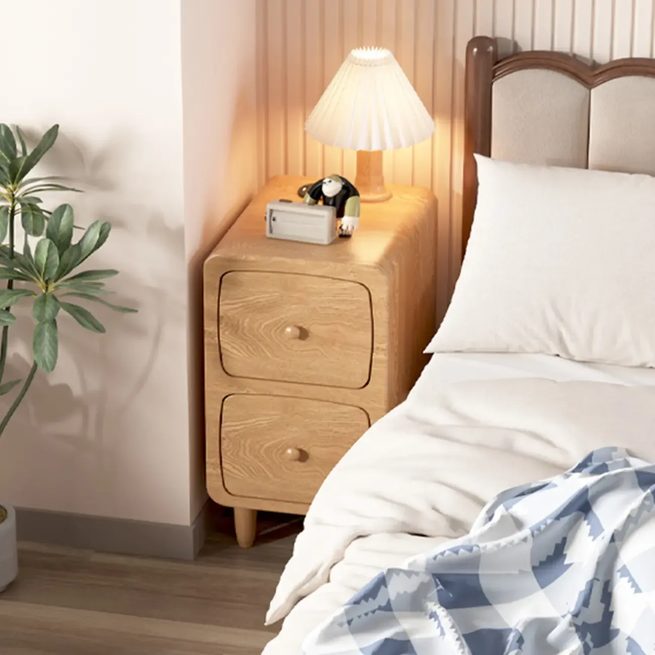 Modern Wooden Nightstands Open Shelf and Drawer Image - 15