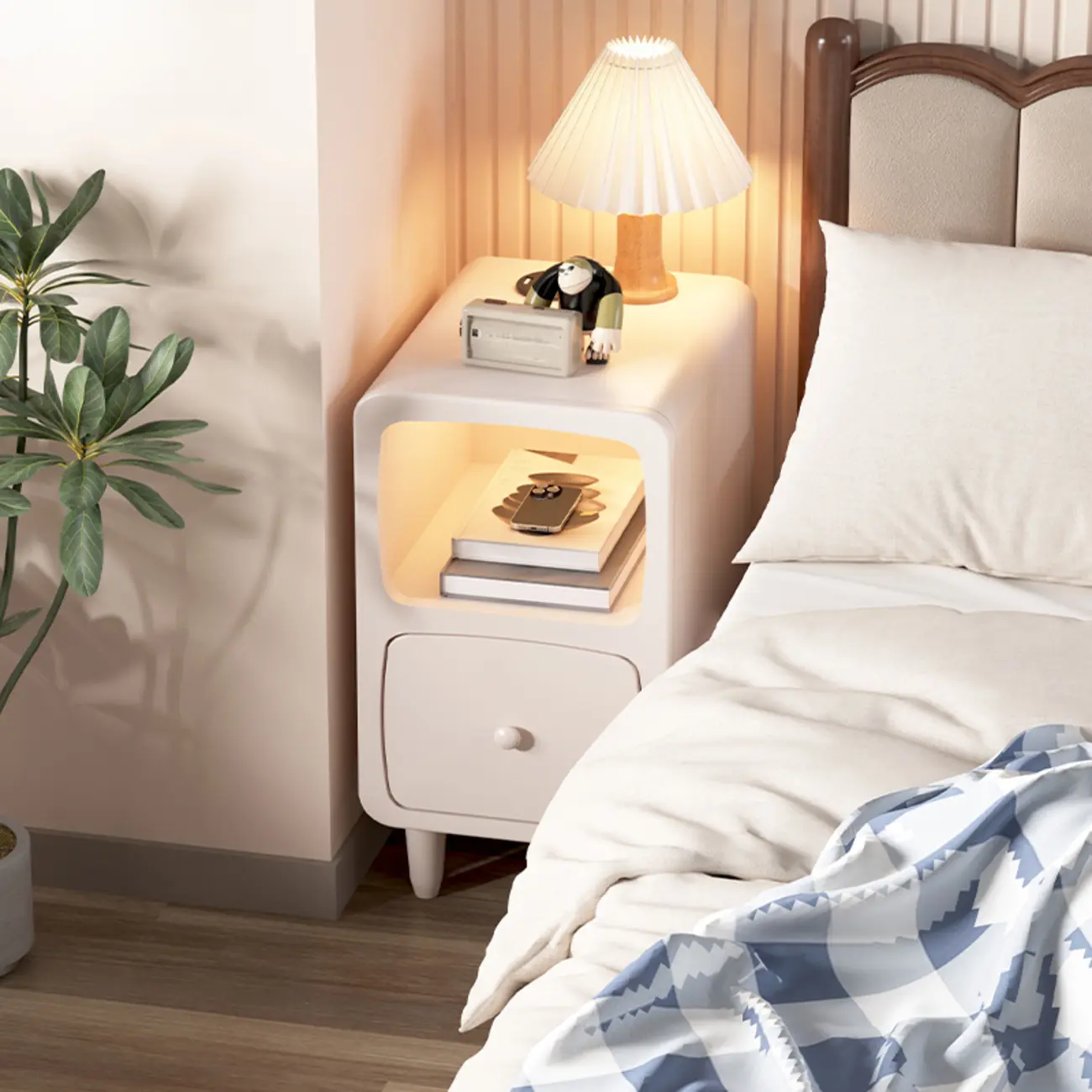 Modern Wooden Nightstands Open Shelf and Drawer Image - 2 | homeyfad