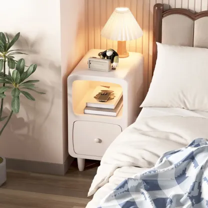 Modern Wooden Nightstands Open Shelf and Drawer Image - 17