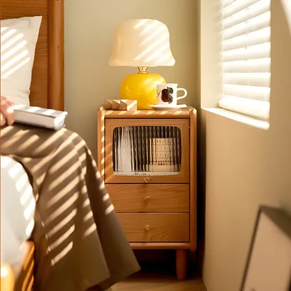 Nordic Brown Solid Wood Flip-up 2 Drawers Nightstand Image - 1